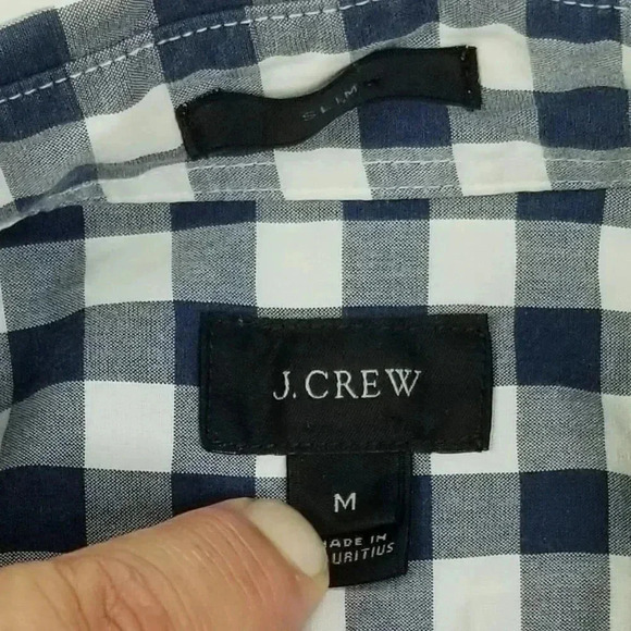 J Crew Slim Medium Men's Button Down Long Sleeve Blue White Check Cotton Shirt - Picture 4 of 8